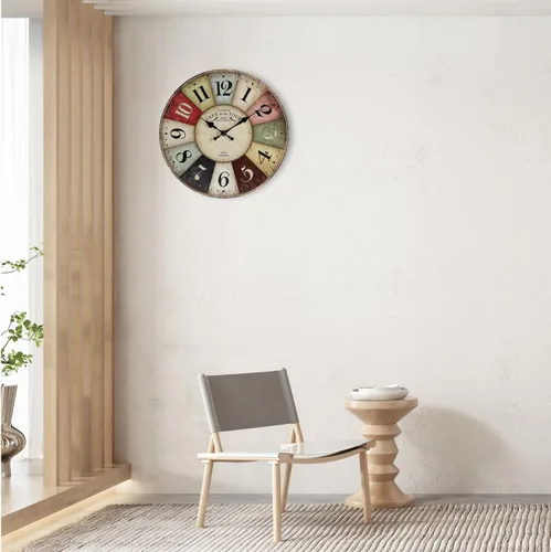 Vista 7 de Reloj de pared de 12 pulgadas, estilo retro, rústico, de cuarzo, silencioso, sin tictac, de madera, funciona con pilas, para sala de estar, cocina
