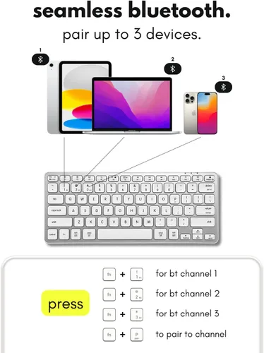 Vista 4 de Teclado Inalámbrico Bluetooth Macally para Mac - Conectividad Premium para Múltiples Dispositivos - Teclado Apple Compatible para MacBook Pro/Air