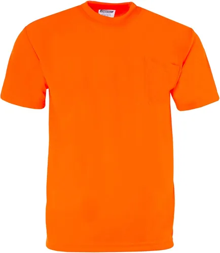 Vista 2 de JORESTECH Camiseta de trabajo de manga corta naranja o amarilla de alta visibilidad con bolsillo en el pecho, tela que absorbe la humedad