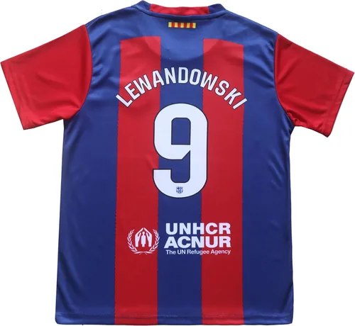 Vista 3 de Juego de calcetines cortos de fútbol para niños 20232024 Barca Home #9 Robert Lewandowski Football Soccer Kids Jersey, tallas juveniles
