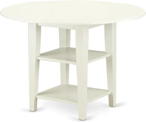 Vista 3 de East West Furniture SUDA5-LWH-12 - Juego de mesa de comedor de 5 piezas, incluye una mesa de cocina redonda con gotas y estantes y 4 sillas de tela
