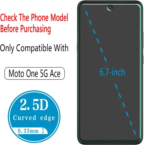Vista 3 de Paquete de 2 protectores de pantalla para Motorola Moto One 5G Ace vidrio templado Antiarañazos, sin burbujas, fácil de instalar, transparente
