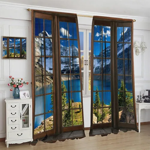 Vista 21 de Cortinas de paisaje, ventana 3D, primavera, bosque, vida silvestre, paisajes de naturaleza, dormitorio, sala de estar, cortinas térmicas opacas de 2