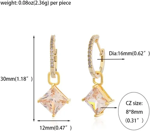 Vista 4 de Aretes colgantes chapados en oro amarillo de 14 quilates, aretes de madreperla para mujeres y niñas, aretes colgantes de ópalo de moda con postes