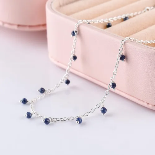 Vista 55 de Yanara Tobilleras de piedras preciosas para mujer, piedra natal natural, chapada en plata, joyería hecha a mano en 8.5 + 1.5 pulgadas, cristales