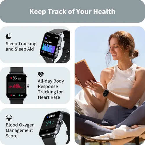 Vista 3 de Relojes inteligentes para hombres y mujeres, monitor de actividad de pantalla de 1.8 pulgadas, monitor de frecuencia cardíaca, sueño/SpO2