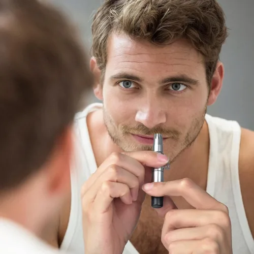 Vista 6 de Recortadora manual de pelo de nariz para hombres, sin batería, removedor de pelo de acero inoxidable