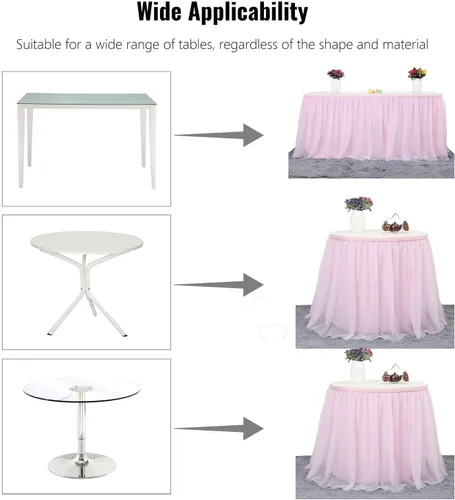 Vista 5 de Falda para mesa de tutú de tul, decoración de mesa rectangular o redonda para fiesta de boda, dama de honor, hermana, disfraz, moda de lujo