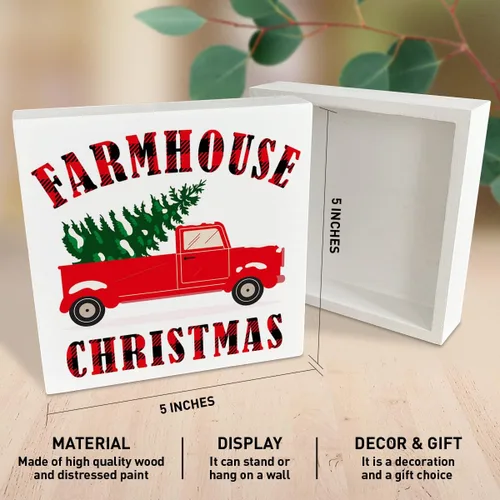 Vista 2 de Letrero de Navidad a cuadros, caja de madera, estilo granja, decoración de cocina y sala de estar