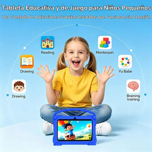 Vista 2 de Tablet para niños de 7 pulgadas, tableta Android para niños, 4 GB de RAM+32 GB ROM+1 TB expandir, tabletas para niños pequeños con funda a prueba