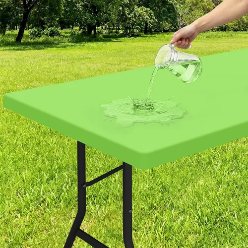 Vista 32 de Smiry - Mantel rectangular de vinilo con respaldo de franela elástica ajustada para mesas plegables de 2 pies, manteles impermeables y lavables