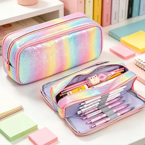 Vista 2 de Estuche grande para lápices, gran capacidad, estuche organizador de lápices de arco iris, bonita caja de lápices, bolsa para bolígrafos