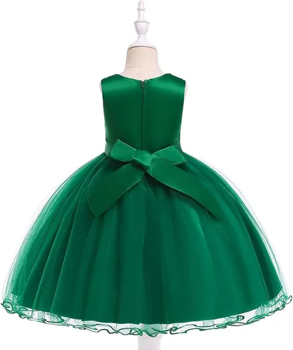 Vista 4 de Vestido formal para niña de flores, vestido formal para fiesta de cumpleaños, boda, bordado floral, vestidos de satén de tul para niños de 2 a 12