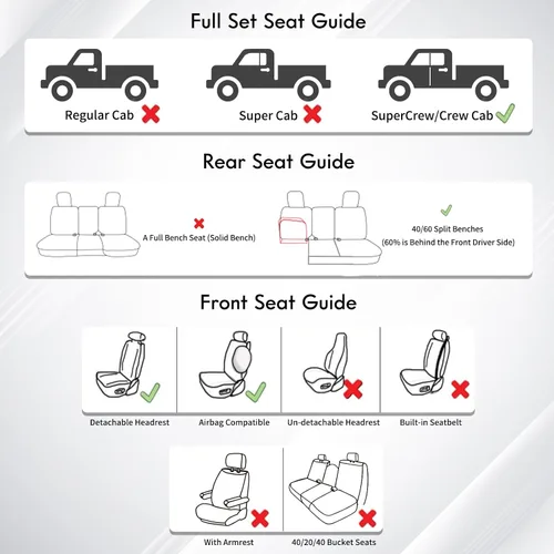 Vista 9 de Huidasource Fundas de Asiento para Camioneta F150 Compatibles con Ford F150 2015-2025 y F250 F350 F450 2017-2025 Crew Cab XL XLT Lariat King Ranch
