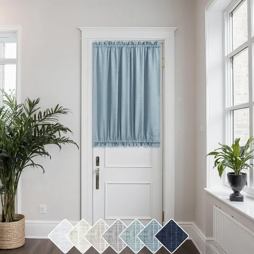 Vista 14 de KOUFALL Cortina de puerta francesa, persianas de lino para cubrir ventanas, 1 panel, 25 x 72 pulgadas de largo, color azul piedra