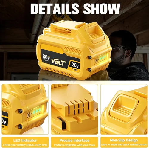 Vista 3 de Paquete de 2 9000 mAh de repuesto para batería Dewalt de 20 V y batería Amarillo