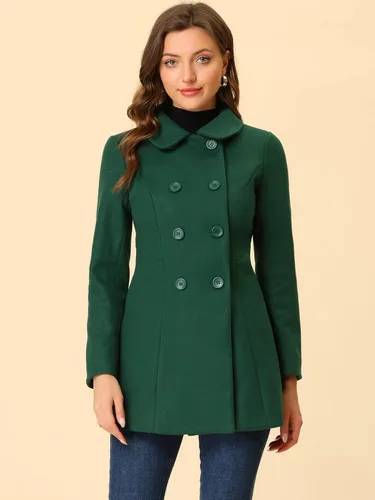 Vista 2 de Allegra K - Gabardina larga de invierno con cuello Peter Pan y botonadura doble para mujer