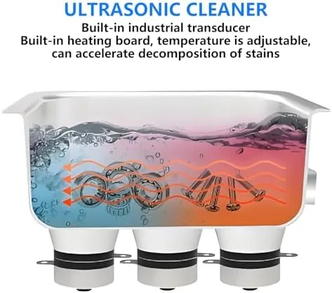 Vista 6 de Limpiador ultrasónico profesional con calentador y temporizador, máquina de limpieza digital de joyas sónico para herramientas dentales, gafas