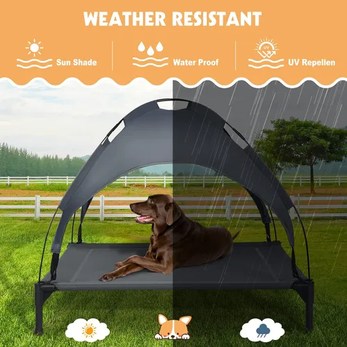 Vista 5 de Camas elevadas para perros, cama elevada para mascotas para interiores y exteriores, cuna portátil para cachorros con malla transpirable, toldo