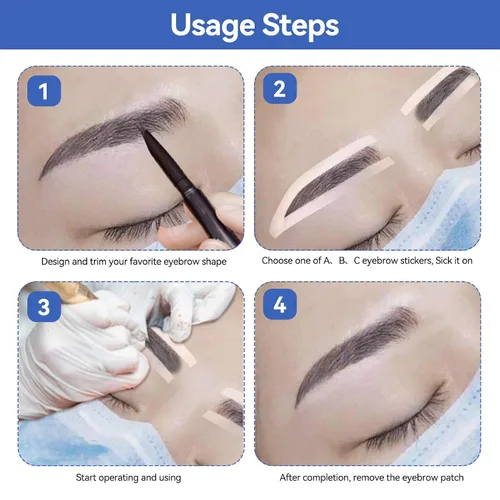 Vista 4 de 6 pares de calcomanías auxiliares de tatuaje de cejas, adhesivo desechable para cejas, regla de cejas, herramientas de ayuda de maquillaje para mujer