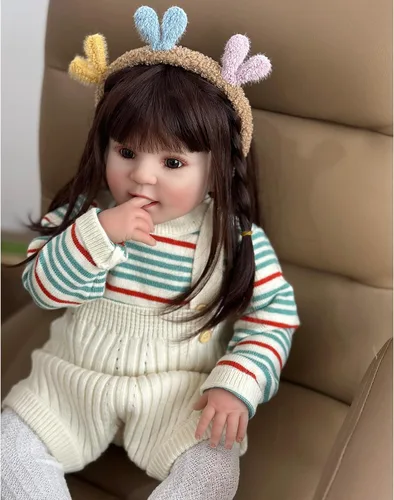 Vista 5 de YIHANGG Realistics Reborn Baby Doll 23.6 in 24 pulgadas Muñeca pequeña con cuerpo de tela de silicona suave para niña, princesa Bebe regalo