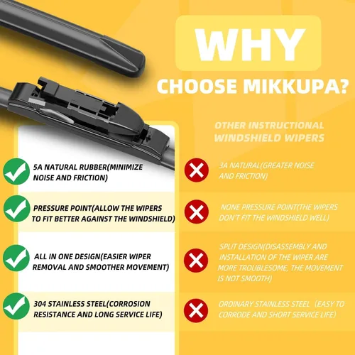 Vista 6 de MIKKUPPA Juego de escobillas limpiaparabrisas de 26"+22"+11", reemplazo para Ford Explorer 2011-2023 - Limpiaparabrisas frontales con traseros