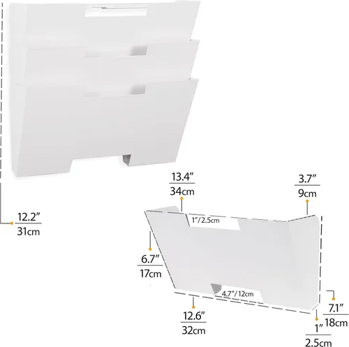 Vista 3 de Archivador de pared, juego de 3, Blanco
