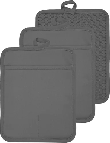 Vista 41 de Oven Pot Holder with Pocket Cotton Heat Resistant Coaster Potholder Kitchen Hot Pad Oven Mitts for Cooking and Baking Square 7"x9" (Aqua, Silicone)