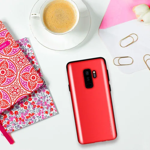 Vista 7 de GOOSPERY Sky Slide - Funda protectora para Samsung Galaxy S9 Plus (2018), doble capa [TPU + PC] con función de cartera, cubierta trasera para Rojo