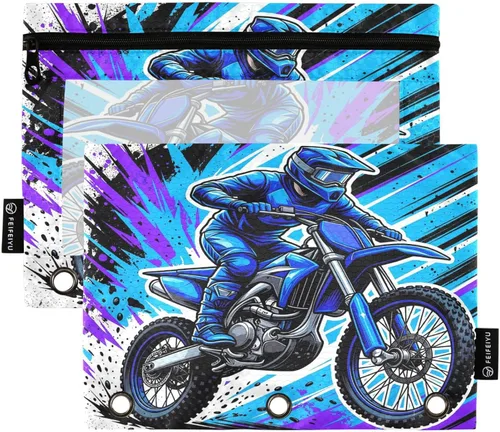Vista 16 de Gredecor Estuche para lápices con 3 anillos con purpurina azul y rosa con cremallera, 2 unidades, organizador transparente para carpeta escolar