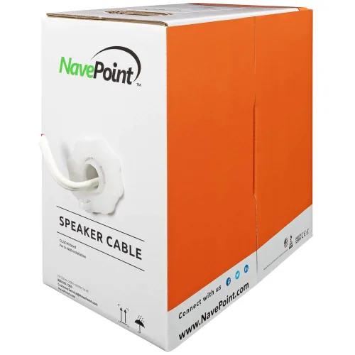 Vista 5 de NavePoint Cable de altavoz de audio de pared de 250 pies CL2 18/4 AWG calibre 4 conductores a granel blanco