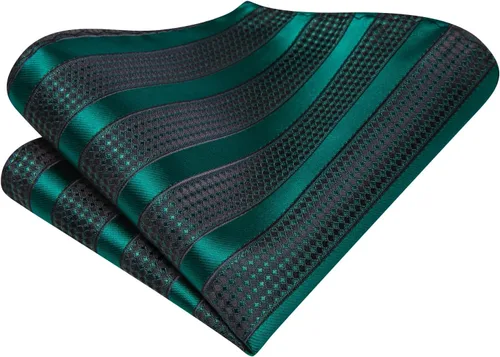 Vista 54 de Hi-Tie Corbatas de seda para hombre, diseño de cachemira a rayas, con bolsillo, gemelos cuadrados, conjunto formal de negocios