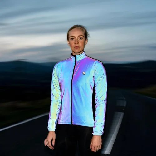 Vista 9 de Darevie Chaqueta de ciclismo para hombre, impermeable, térmica, cortavientos de alta reflección, arco iris, para correr