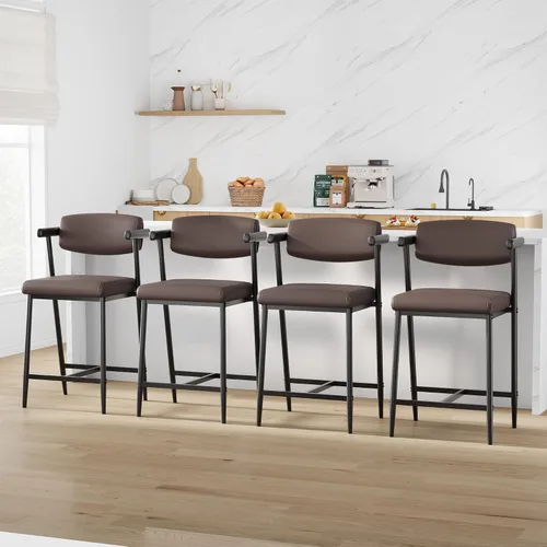 Vista 9 de IDEALHOUSE Juego de 2 taburetes de bar de altura de mostrador con brazos, taburetes de bar tapizados de 26 pulgadas con respaldo, asiento más ancho