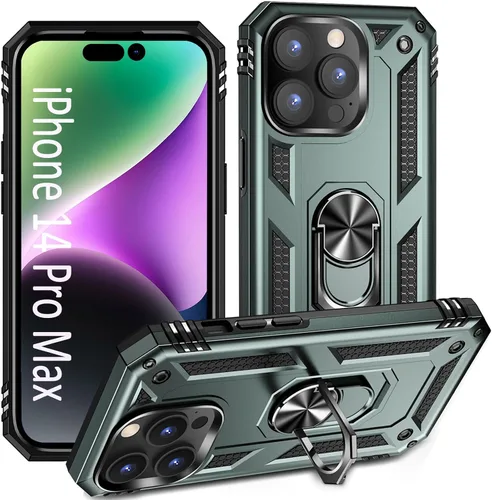 Vista 23 de ADDIT i Phone 14 Pro - Funda para iPhone 14 Pro, con anillo de soporte, soporte ajustable, grado militar, protección resistente, a prueba de golpes