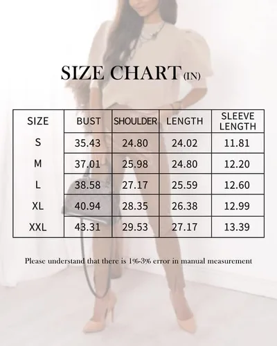 Vista 6 de Suéter de manga corta abombada para mujer, con cuello redondo, informal, de moda, blusas