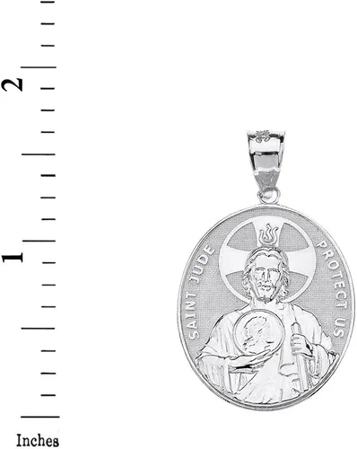 Vista 2 de Bold 925 Sterling Silver St Saint Jude Thaddeus Protect Us Oval Pendant Necklace