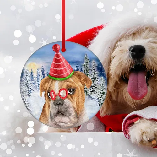 Vista 3 de Adorno de Navidad para perro, Bulldog inglés, adorno colgante de bulldog para árbol de Navidad, adorno de Bulldog para la primera Navidad