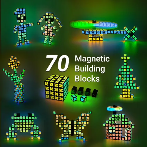 Vista 5 de TOSY Cubo Magnético 4x4 - 70 Bloques, 560 Imanes, Multiuso: Bloques de Construcción Creativos, Fidget Spinner Transformable, Rompecabezas/Cubo Cubo