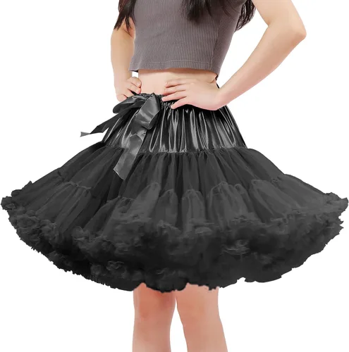 Vista 3 de Womens Fluffy Tulle Tutu Petticoat Half Slip Underskirt Negro