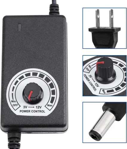 Vista 9 de Convertidor de CA a CC 110V-240V a 3-12V Adaptador de corriente 2A con enchufe de EE. UU. para ventilador eléctrico, motor de taladro, control