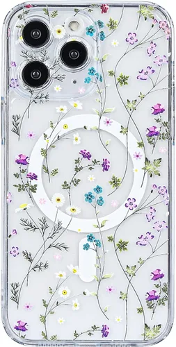 Vista 22 de Compatible con el teléfono 13 Pro - Funda magnética mate translúcida, de lujo, a prueba de golpes, magnética y con bonito patrón de flores, carcasa