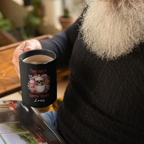Vista 5 de Taza de café personalizada de Halloween 2023, taza de café de calavera floral, taza de Halloween personalizada con nombre, taza de cerámica floral