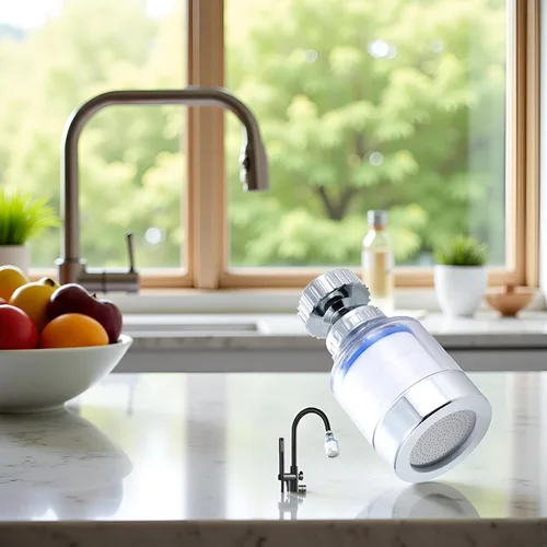 Vista 4 de Grifo de agua con filtro de fregadero, filtro de agua transparente giratorio de 360 grados que elimina el cloro, el flúor, los metales pesados