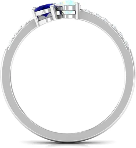 Vista 8 de Anillo de promesa de ópalo etíope y zafiro azul de 1 quilates con diamante, ópalo etíope y zafiro azul, anillo de promesa de racimo de zafiro azul