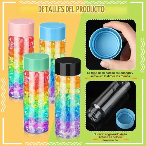 Vista 3 de Hoolerry 16 botellas sensoriales de plástico vacías con tapas, botellas de agua sensoriales de plástico transparente reutilizables para 4