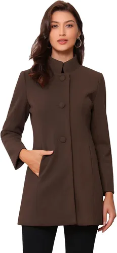 Vista 26 de Allegra K Abrigo de invierno para mujer, abrigo de cuello alto medio largo Negro
