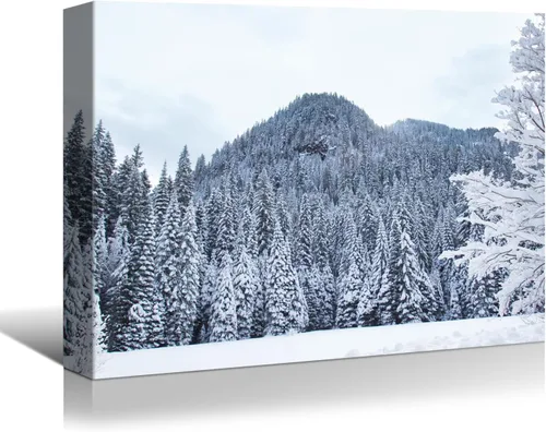 Vista 18 de BANHUA1 Decoración de pared de escena de nieve de invierno, lienzo, pintura artística de pared, póster de tierra de nieve de invierno sobre lienzo