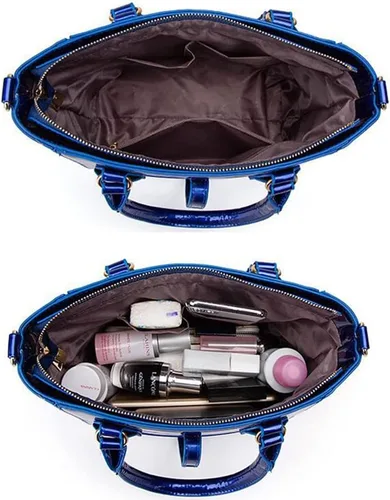 Vista 7 de YAQUNICER Bolso de mano y bolso de patente 3 piezas para mujer brillante PU asa superior bolsos cadena mensajero bolsa embrague titular de la tarjeta