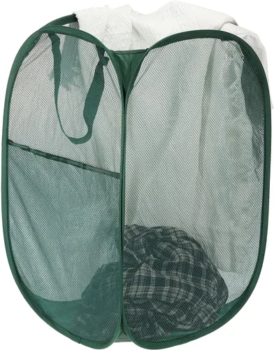 Vista 6 de PATIKIL Cesta de malla para lavandería, bolsa plegable con asas para lavandería, viajes, color negro